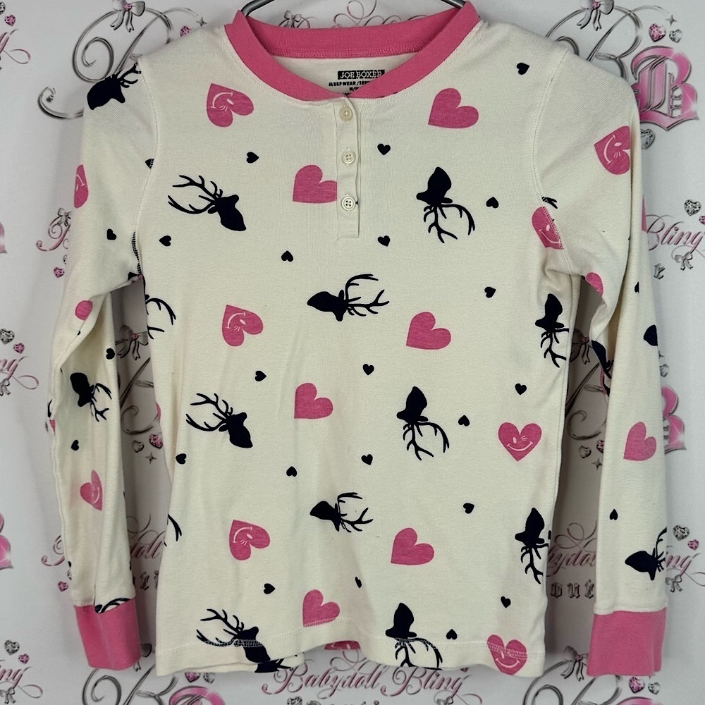 Joe boxer shirt long sleeve moose 🫎 cottage Pink and Black Heart Print Shirt